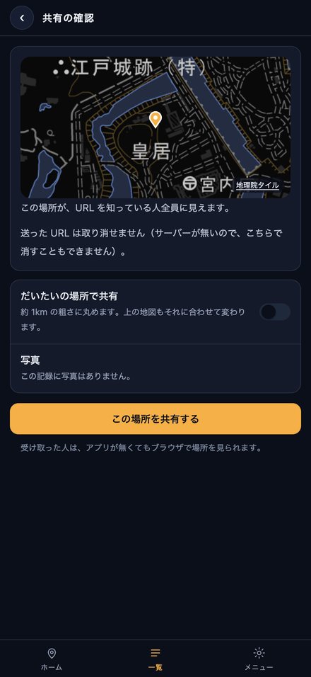 共有の確認の画面